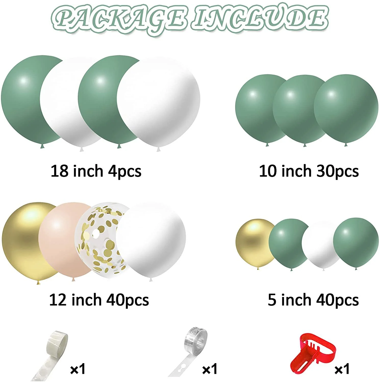 CLEARANCE Balloon Garland Kit - Green, Gold, White, Blush (117pc) - Image 3