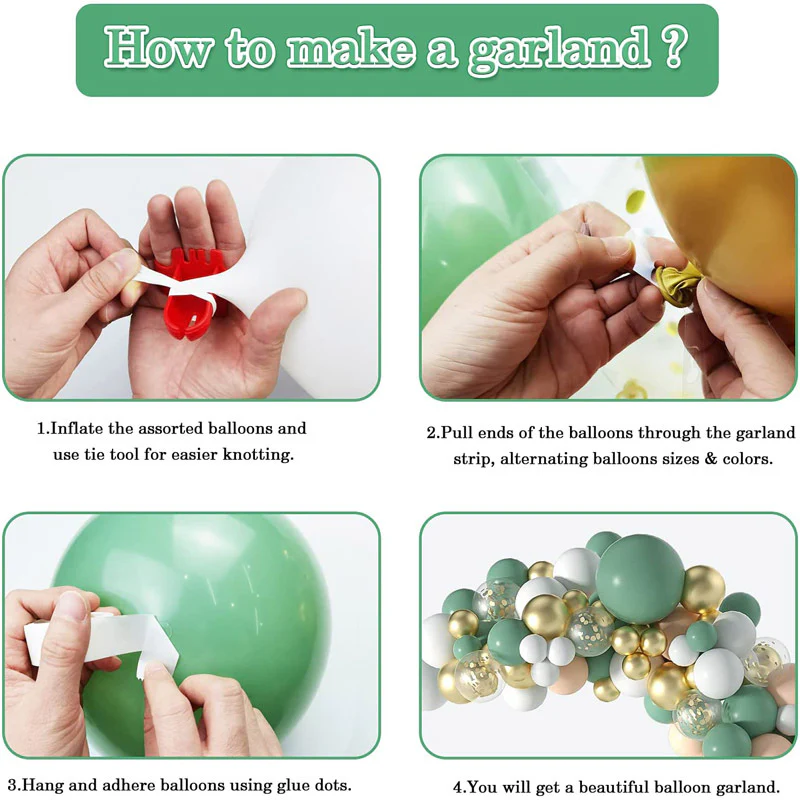 CLEARANCE Balloon Garland Kit - Green, Gold, White, Blush (117pc) - Image 4