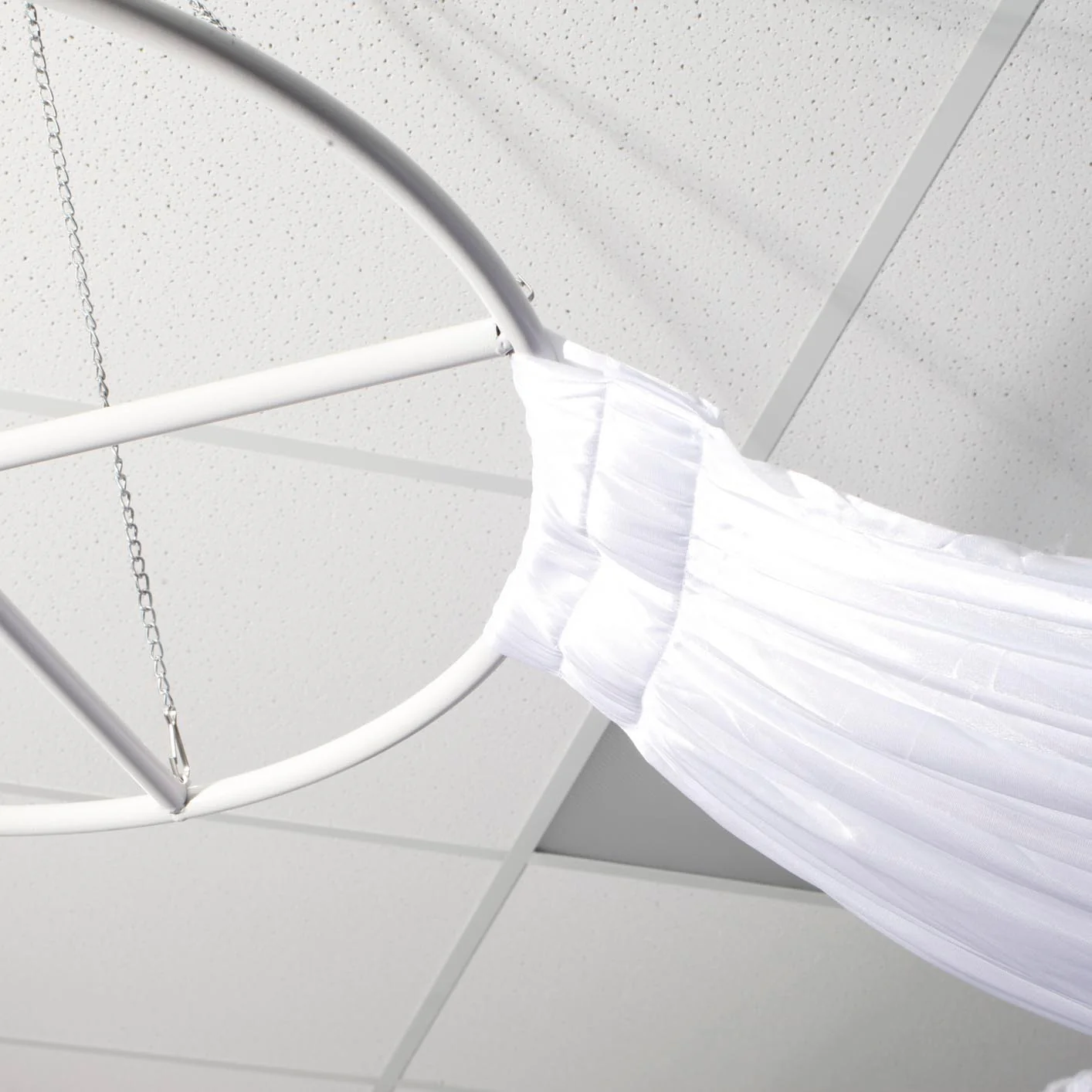 12pc Ceiling Drape Package (Ice Silk Satin & Cross Centre Ring) - White - Image 6