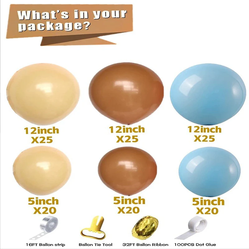 CLEARANCE Balloon Garland Kit - Autumn - Light Blue, Brown, Eggshell (139pc) - Image 4