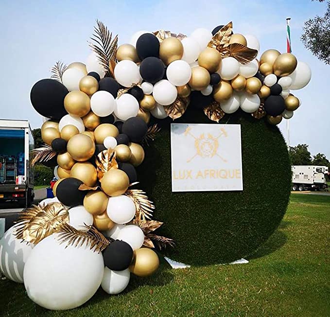 Balloon Garland Kit - Gold, Black, White (151pc)