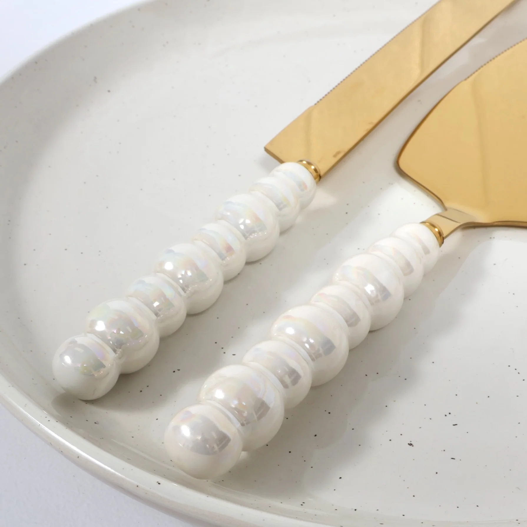 Cake Knife & Server Set - Bubble Handle - Gold (2pc) - Image 2