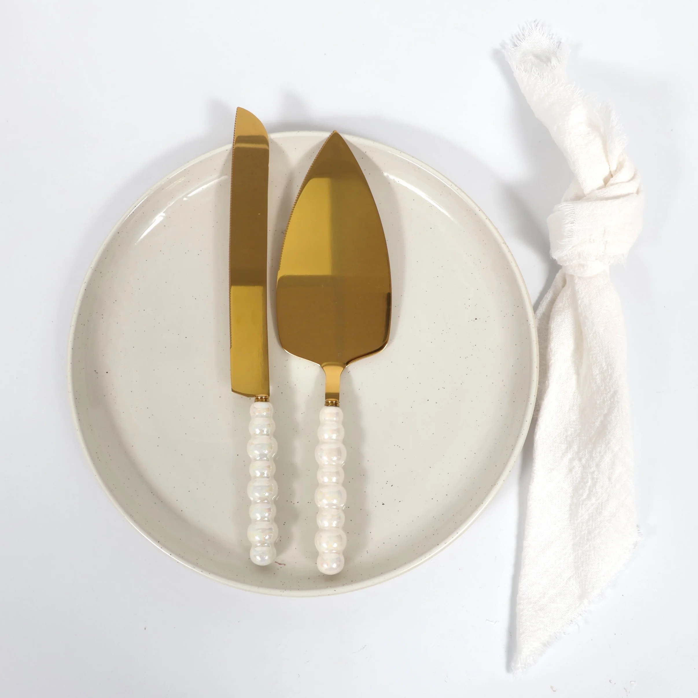 Cake Knife & Server Set - Bubble Handle - Gold (2pc) - Image 3