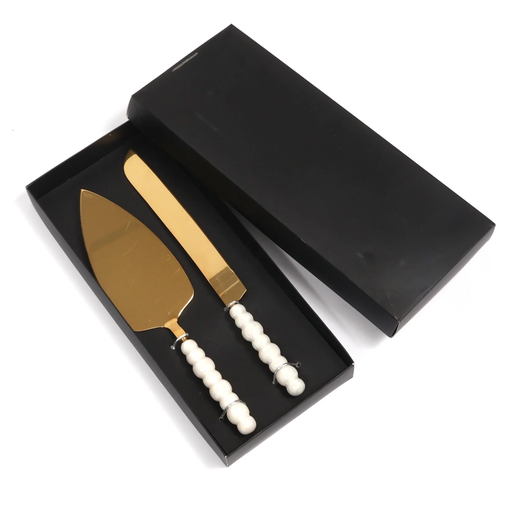 Cake Knife & Server Set - Bubble Handle - Gold (2pc) - Image 5