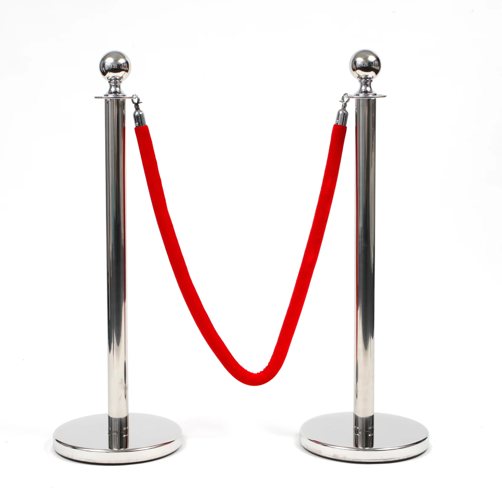 Bollard / Stanchion & Velvet Rope Set (Silver with Red Rope)