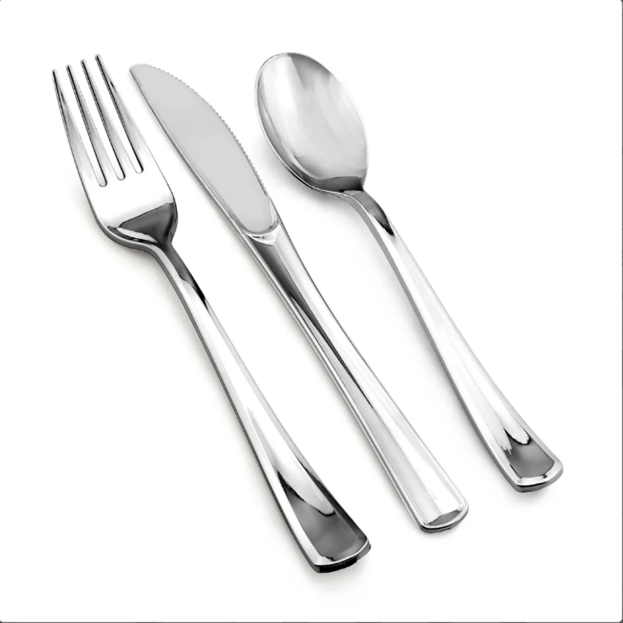 Plastic Dinner Plate Set -  Plates, Cups, Cutlery - Silver & White (150pc / 25 Person) - Image 3
