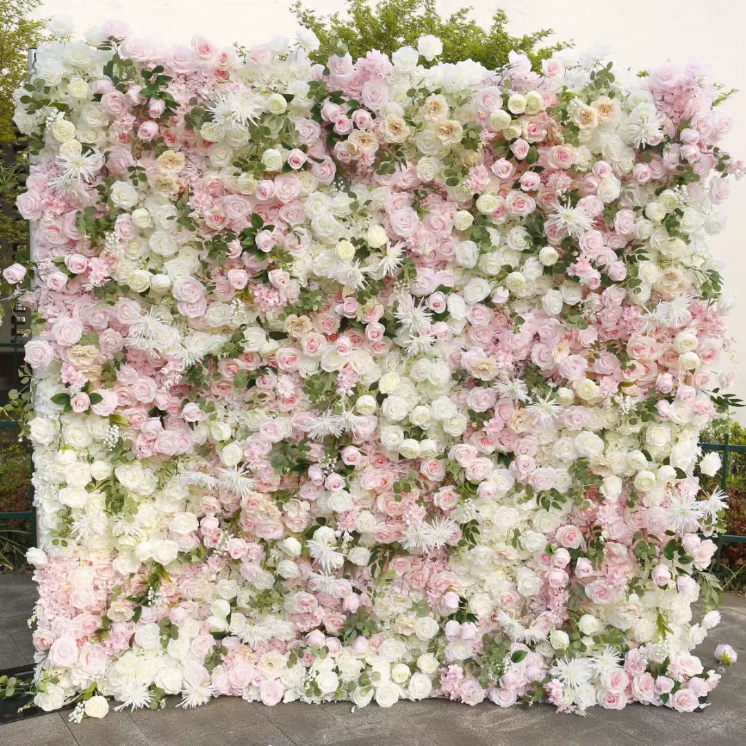 3D Flower Wall Backdrop Event Curtain - White & Pink (3x3m ROLL UP)