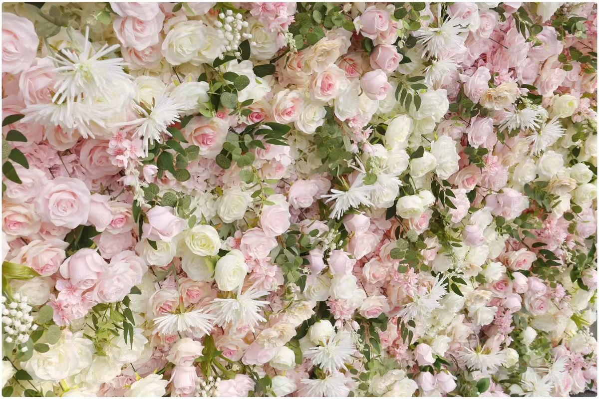 3D Flower Wall Backdrop Event Curtain - White & Pink (3x3m ROLL UP) - Image 2