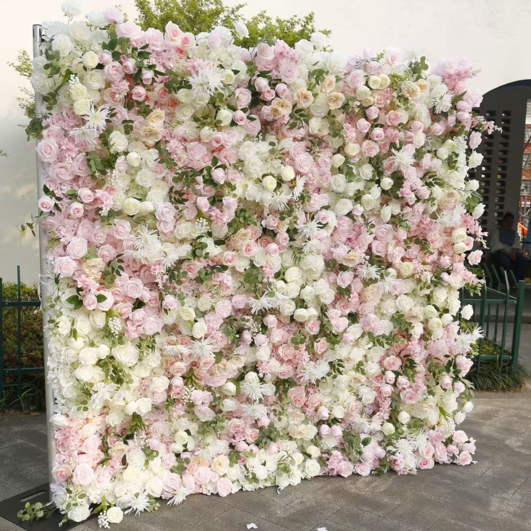 3D Flower Wall Backdrop Event Curtain - White & Pink (3x3m ROLL UP) - Image 4