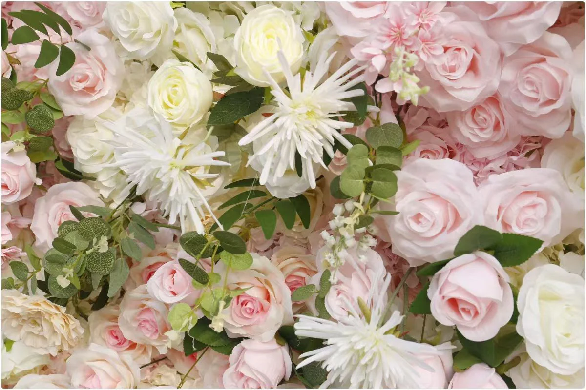 3D Flower Wall Backdrop Event Curtain - White & Pink (3x3m ROLL UP) - Image 5