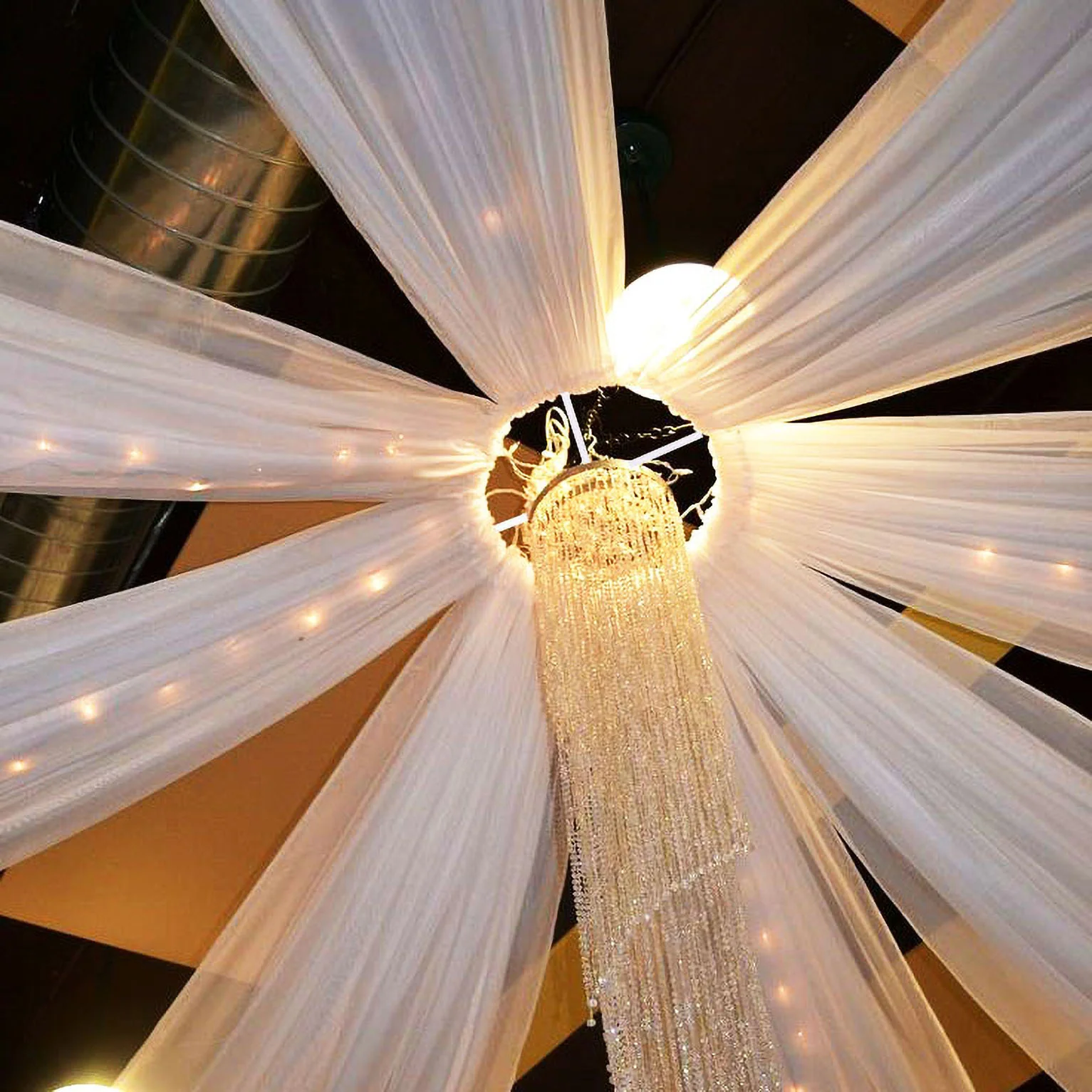 8pc Ceiling Drape Package (Ice Silk Satin & Cross Centre Ring) - White - Image 4