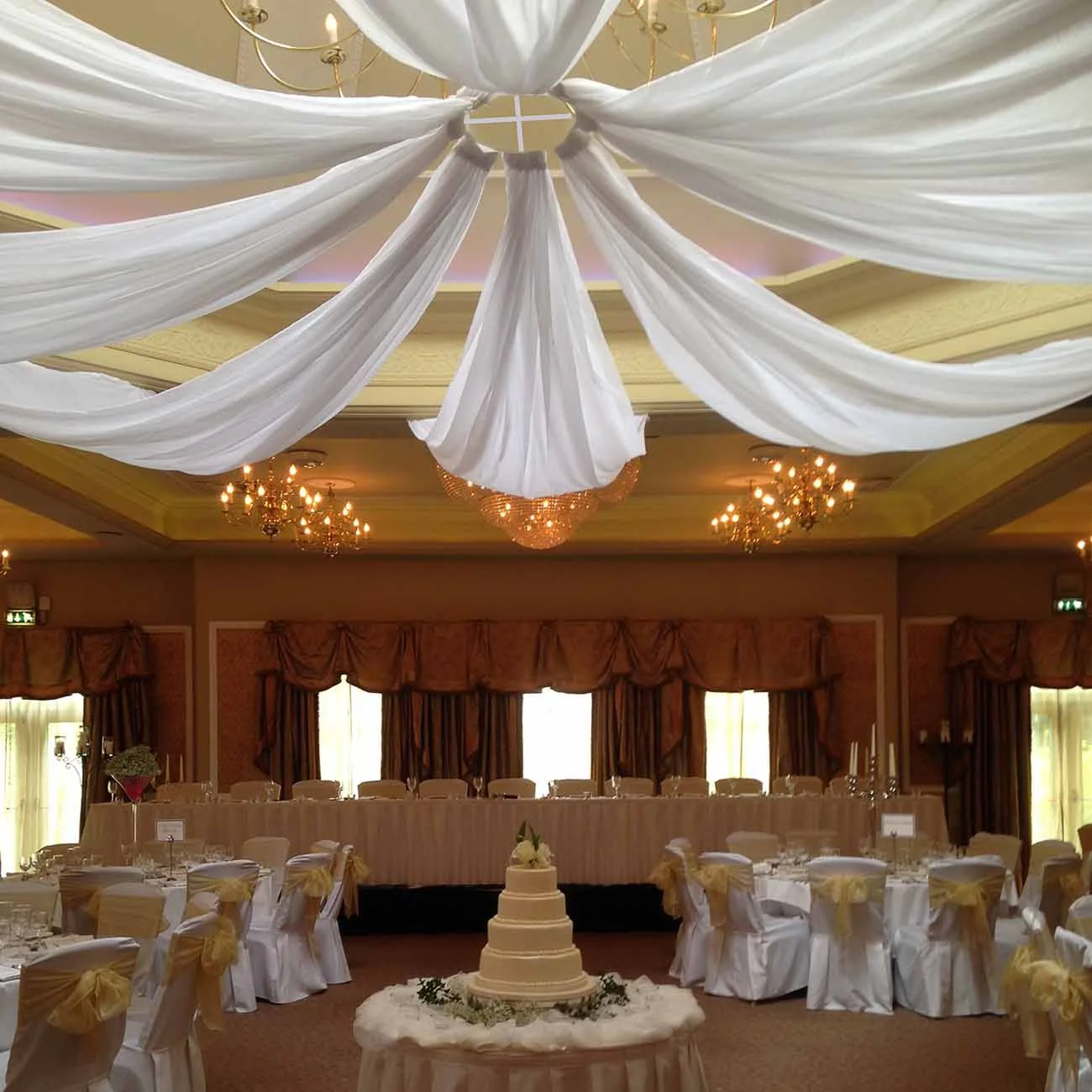 8pc Ceiling Drape Package (Ice Silk Satin & Cross Centre Ring) - White - Image 5