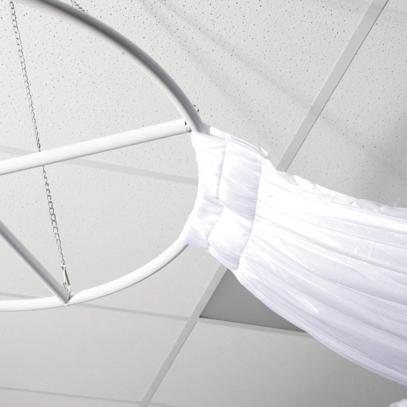 8pc Ceiling Drape Package (Ice Silk Satin & Cross Centre Ring) - White - Image 7