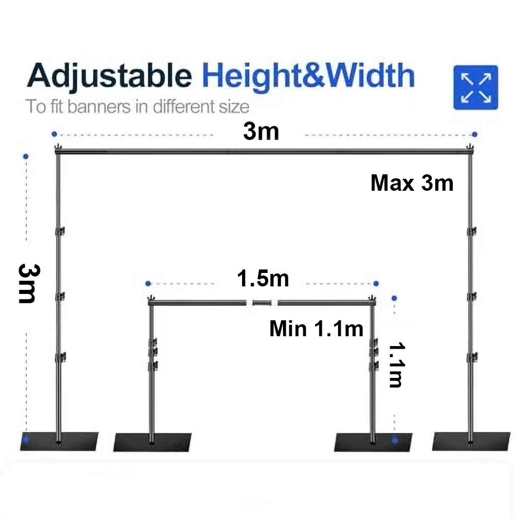 Adjustable Backdrop Stand With Steel Base - Black (3x3m) - Image 4