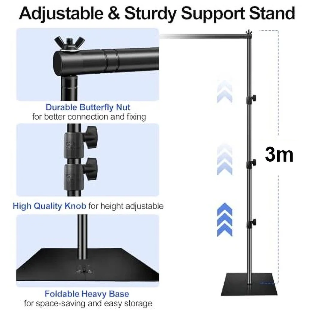 Adjustable Backdrop Stand With Steel Base - Black (3x3m) - Image 6