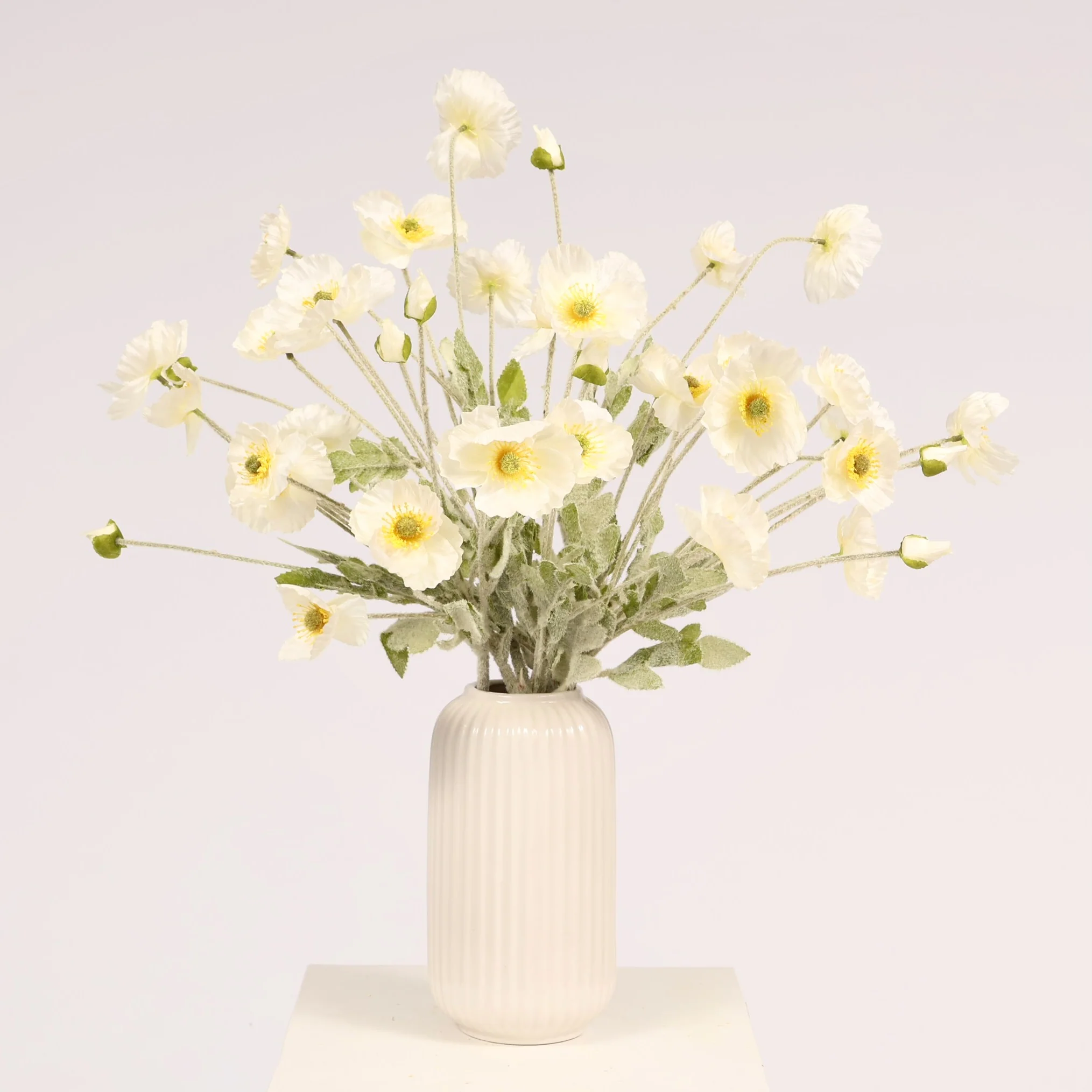 Artificial Poppy Spray - White - Image 2