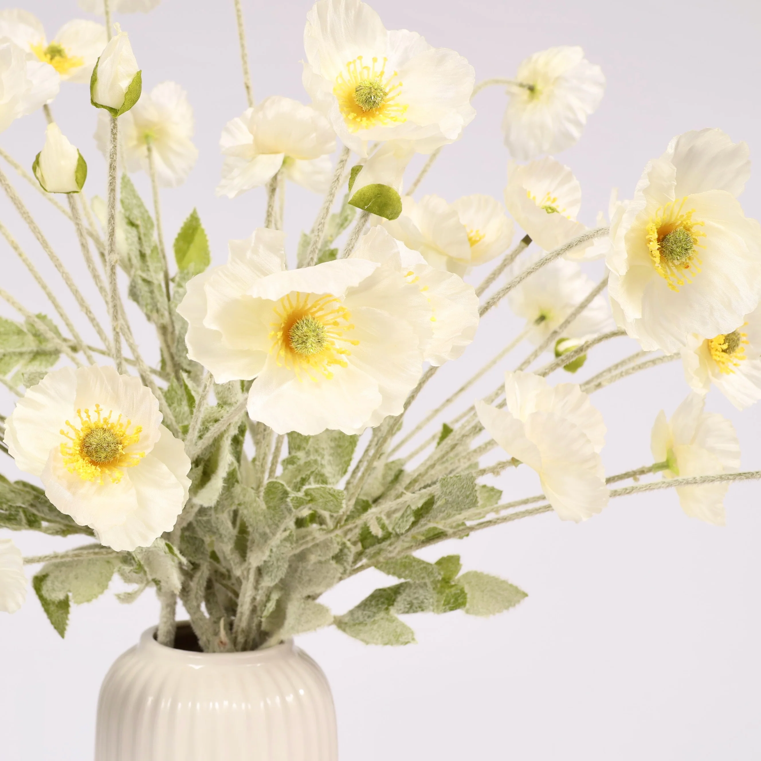 Artificial Poppy Spray - White - Image 5