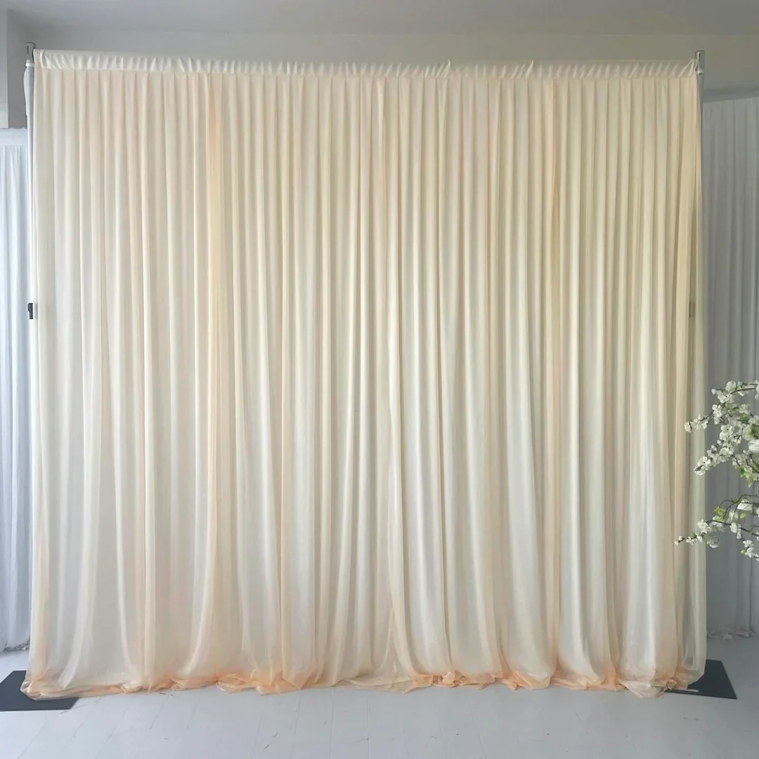 Beauty Organza Backdrop Curtain with Ice Silk Satin Backing - Champagne & White (3x3m)