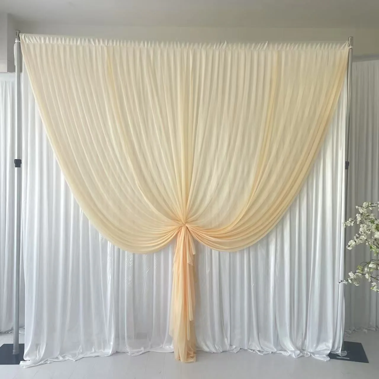 Beauty Organza Backdrop Curtain with Ice Silk Satin Backing - Champagne & White (3x3m) - Image 2