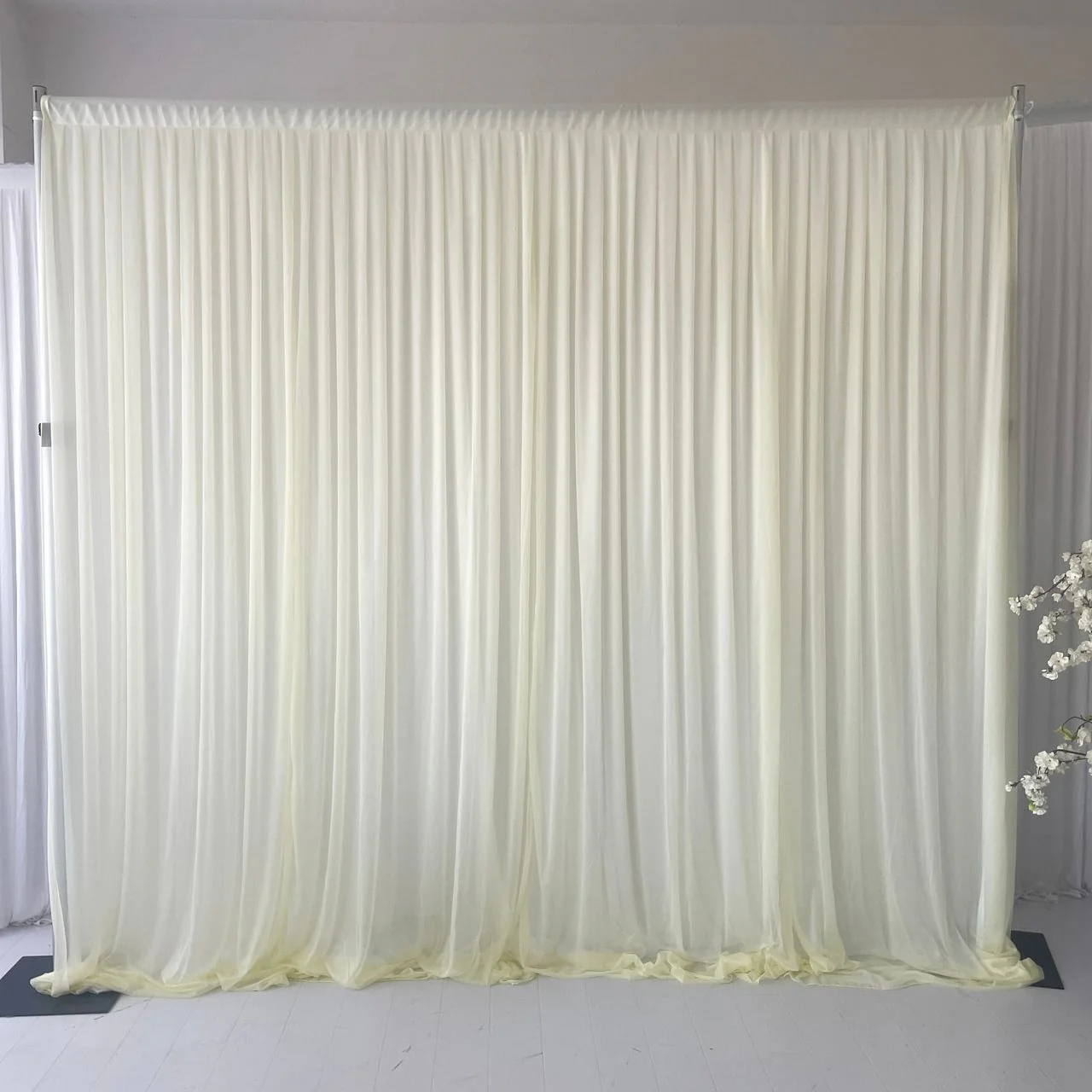 Beauty Organza Backdrop Curtain with Ice Silk Satin Backing  - Ivory & White (3x3m)