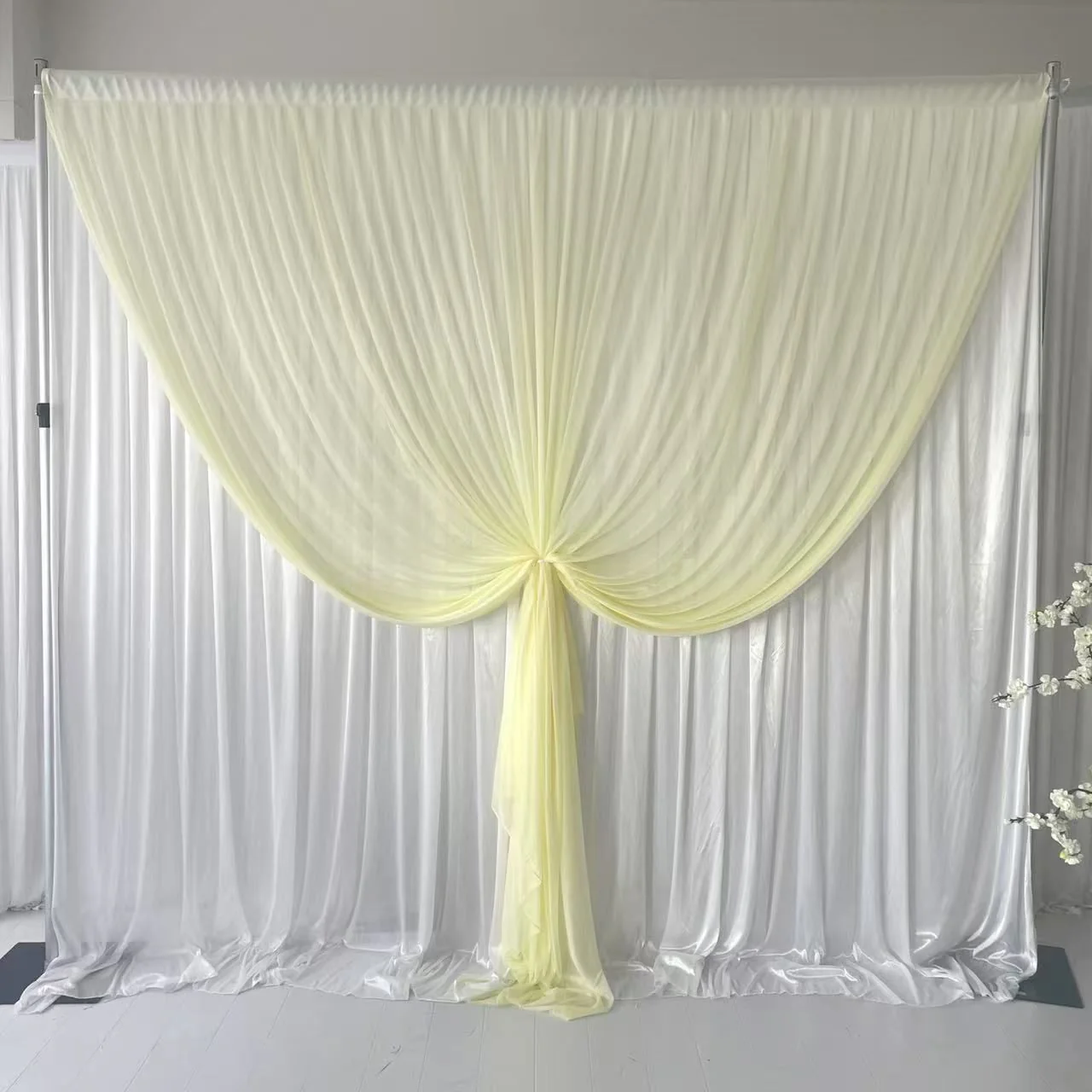 Beauty Organza Backdrop Curtain with Ice Silk Satin Backing  - Ivory & White (3x3m) - Image 2