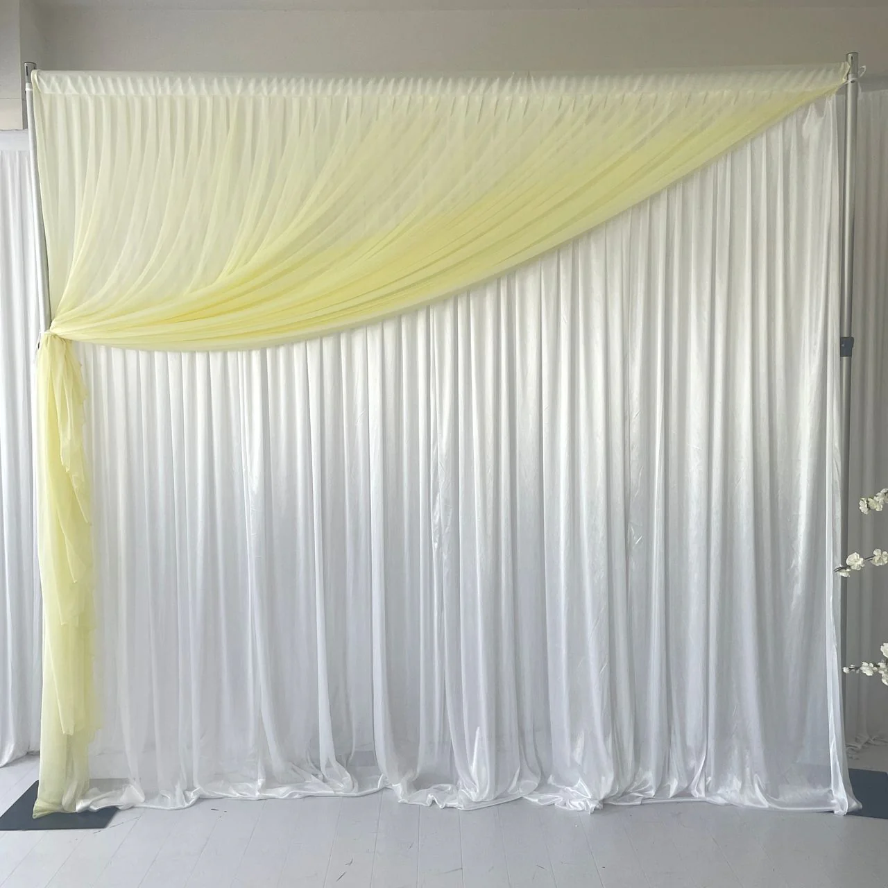 Beauty Organza Backdrop Curtain with Ice Silk Satin Backing  - Ivory & White (3x3m) - Image 3