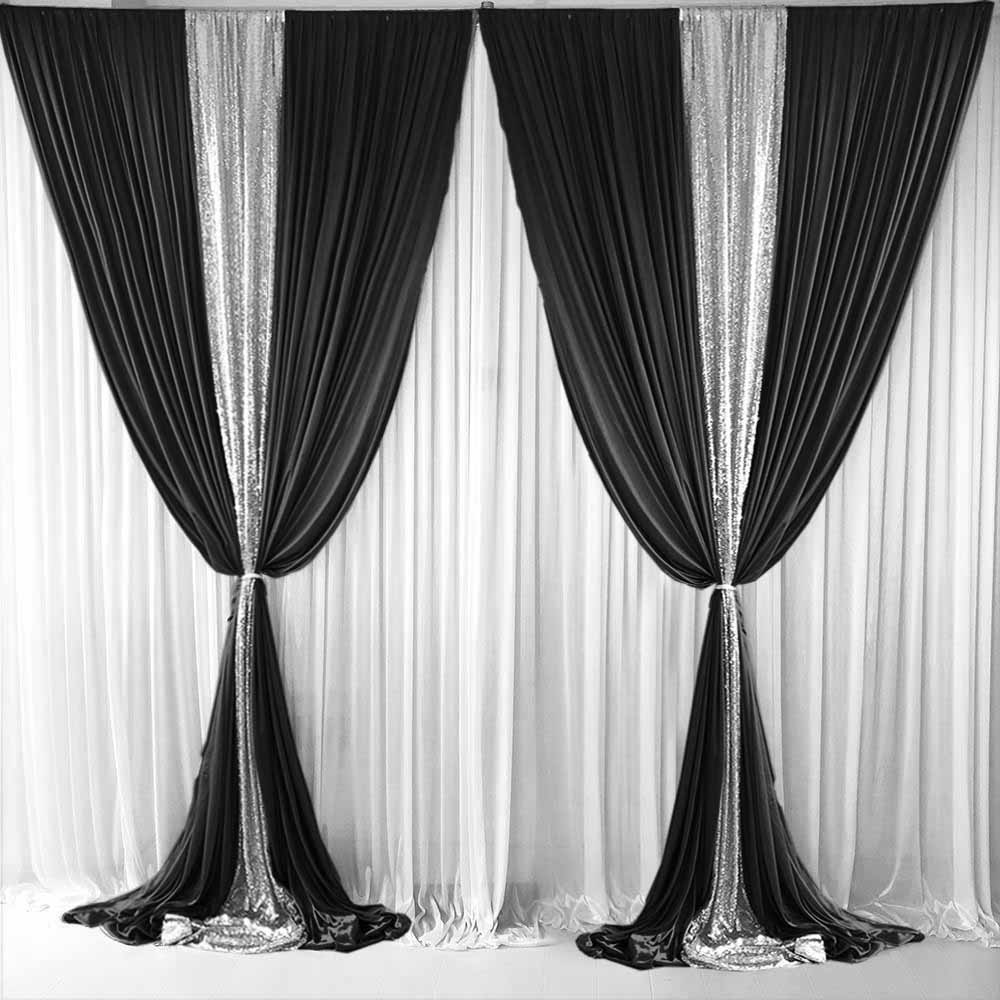 CLEARANCE Ice Silk & Sequin Layered Backdrop Curtain - Black & Silver (3x3m)