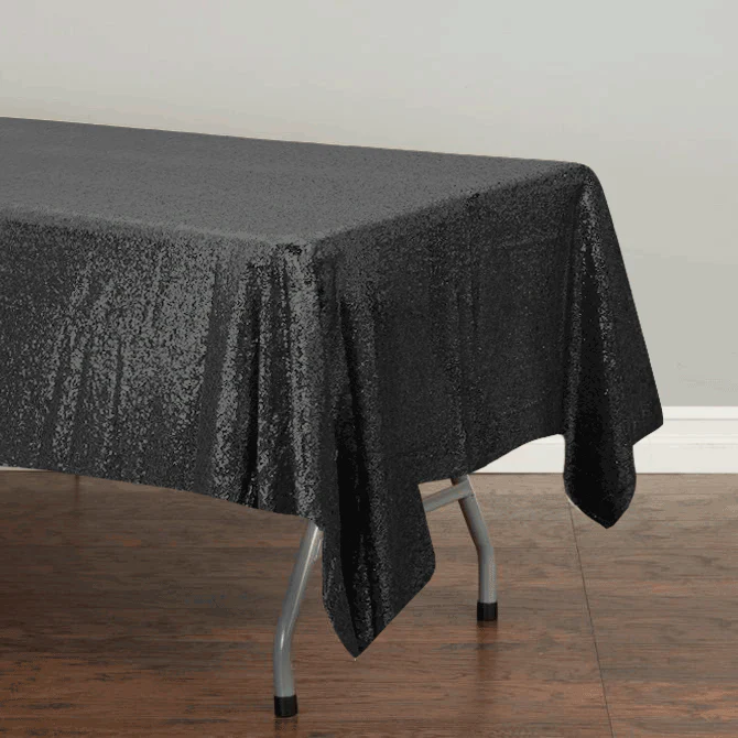 CLEARANCE Sequin Tablecloth - Black (125x240cm)