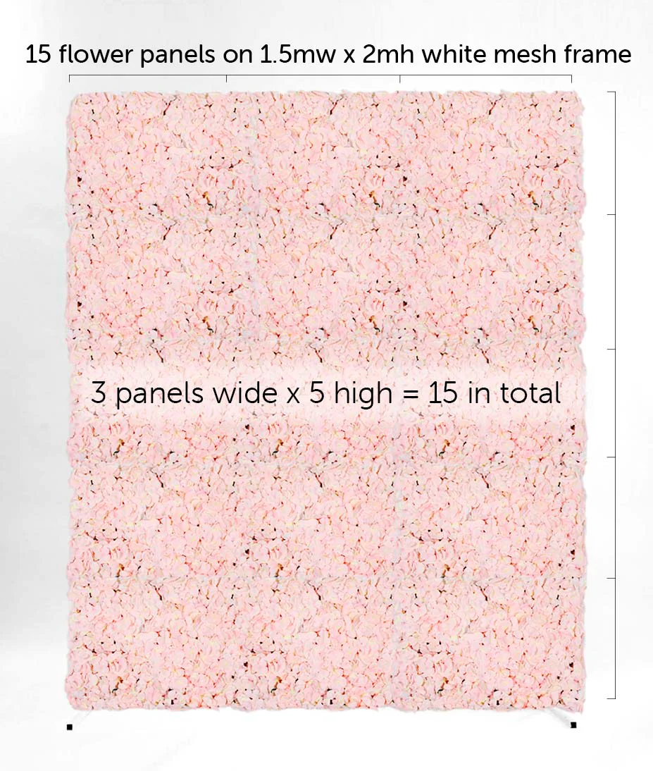 Flower Wall & Freestanding Frame Package - Blush Hydrangea / White Mesh Frame (2mx1.8m) - Image 2