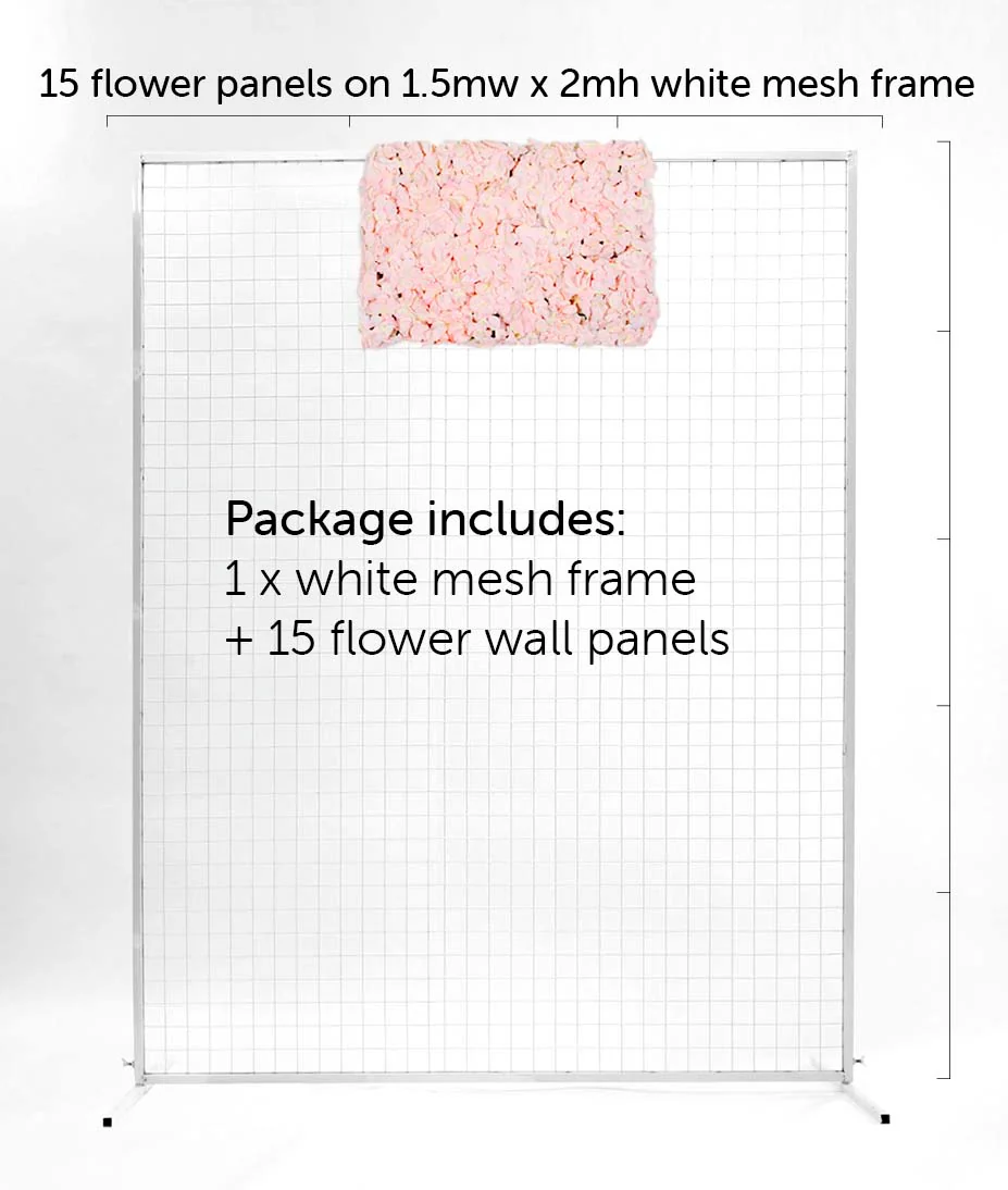 Flower Wall & Freestanding Frame Package - Blush Hydrangea / White Mesh Frame (2mx1.8m) - Image 3