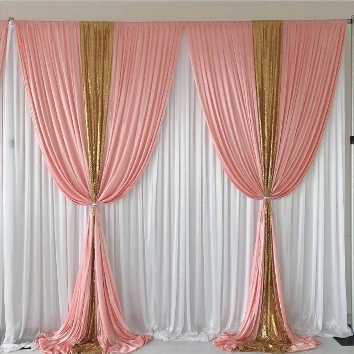 Ice Silk & Sequin Layered Backdrop Curtain - Blush & Gold (3x3m)