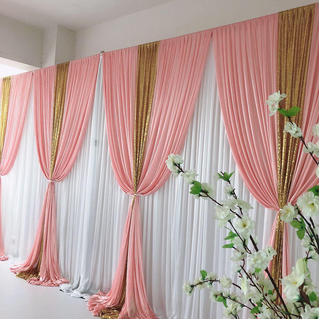 Ice Silk & Sequin Layered Backdrop Curtain - Blush & Gold (3x3m) - Image 2