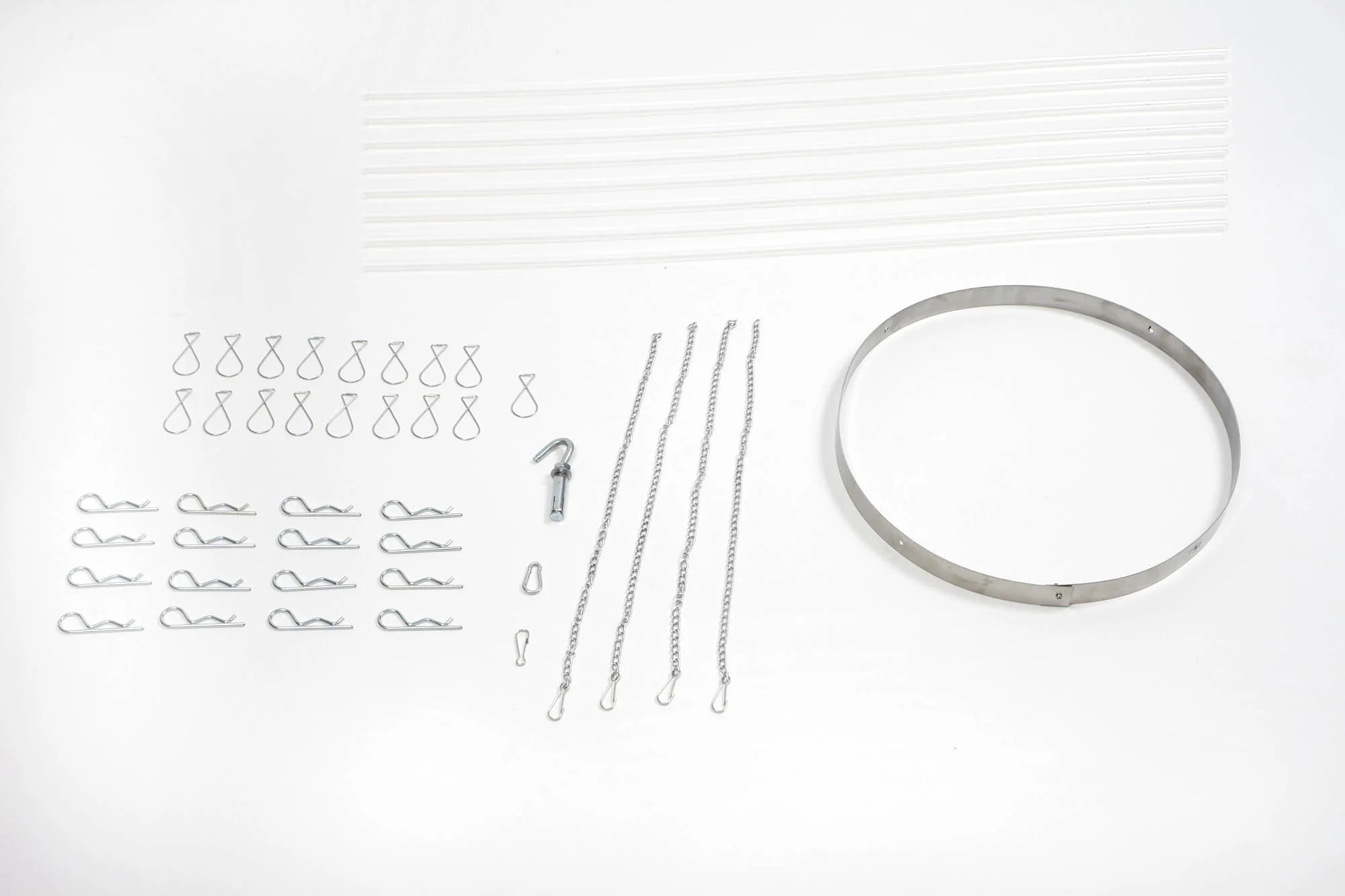 Complete Ceiling Draping Hanging Kit - Acrylic Tubes, Clips, Chains & Openable Hoop Ring - Image 4