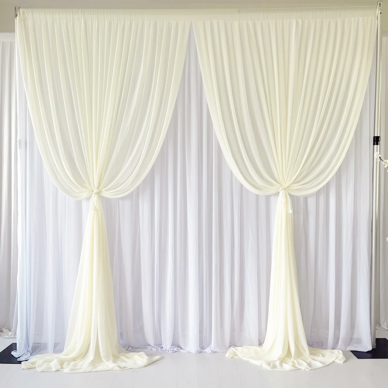 Chiffon Layered Backdrop Curtain - Ivory & White (3x3m) - Image 2