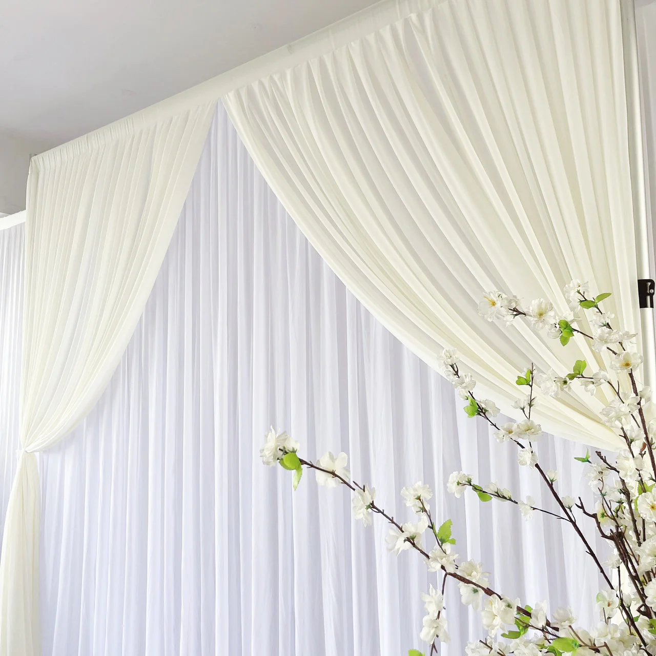 Chiffon Layered Backdrop Curtain - Ivory & White (3x3m) - Image 3