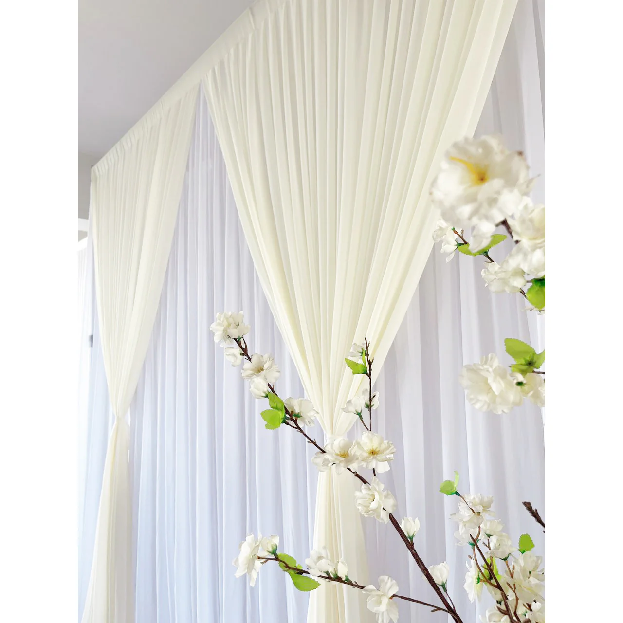 Chiffon Layered Backdrop Curtain - Ivory & White (3x3m) - Image 4