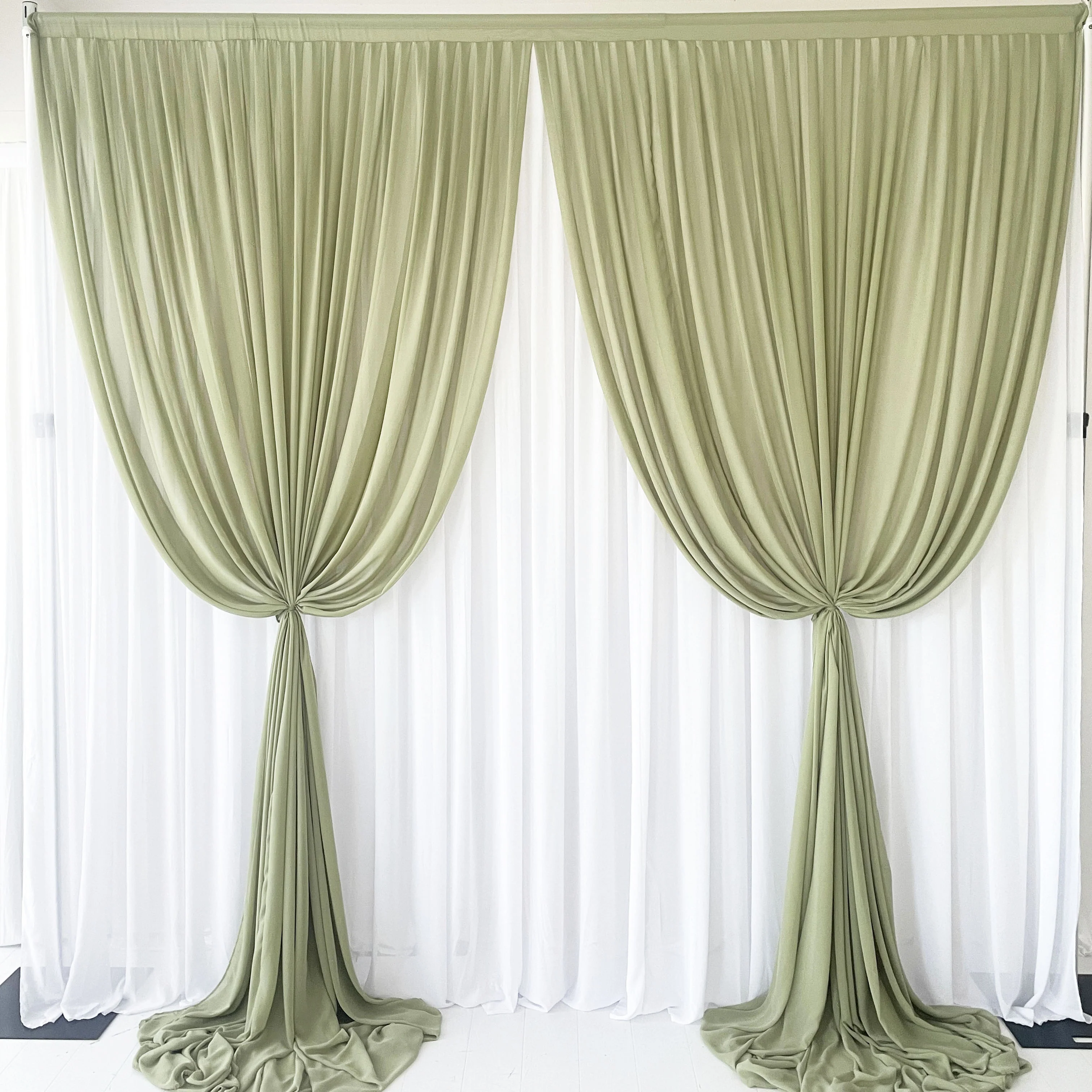 Chiffon Layered Backdrop Curtain - Sage & White (3x3m) - Image 2
