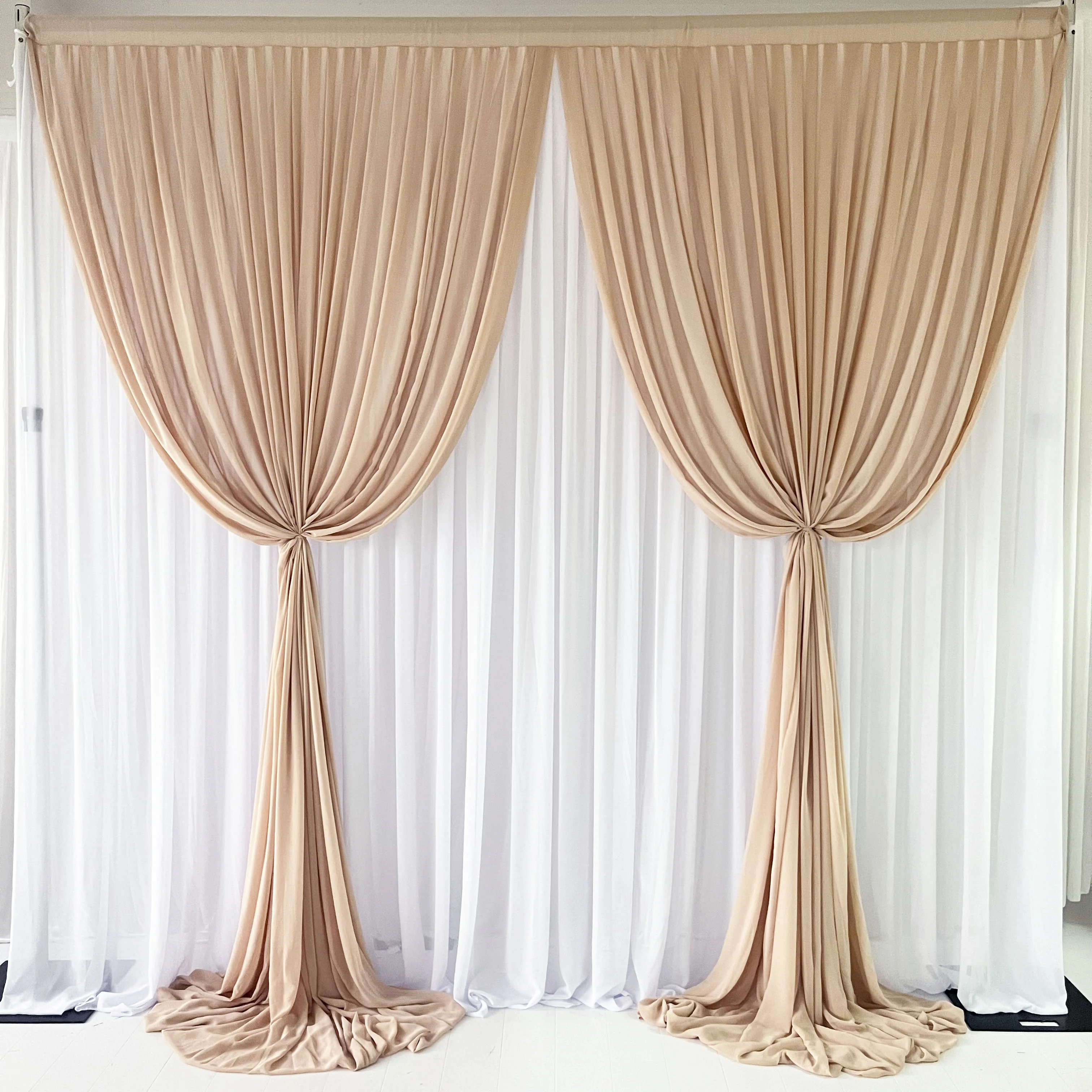Chiffon Layered Backdrop Curtain - Taupe & White (3x3m) - Image 2