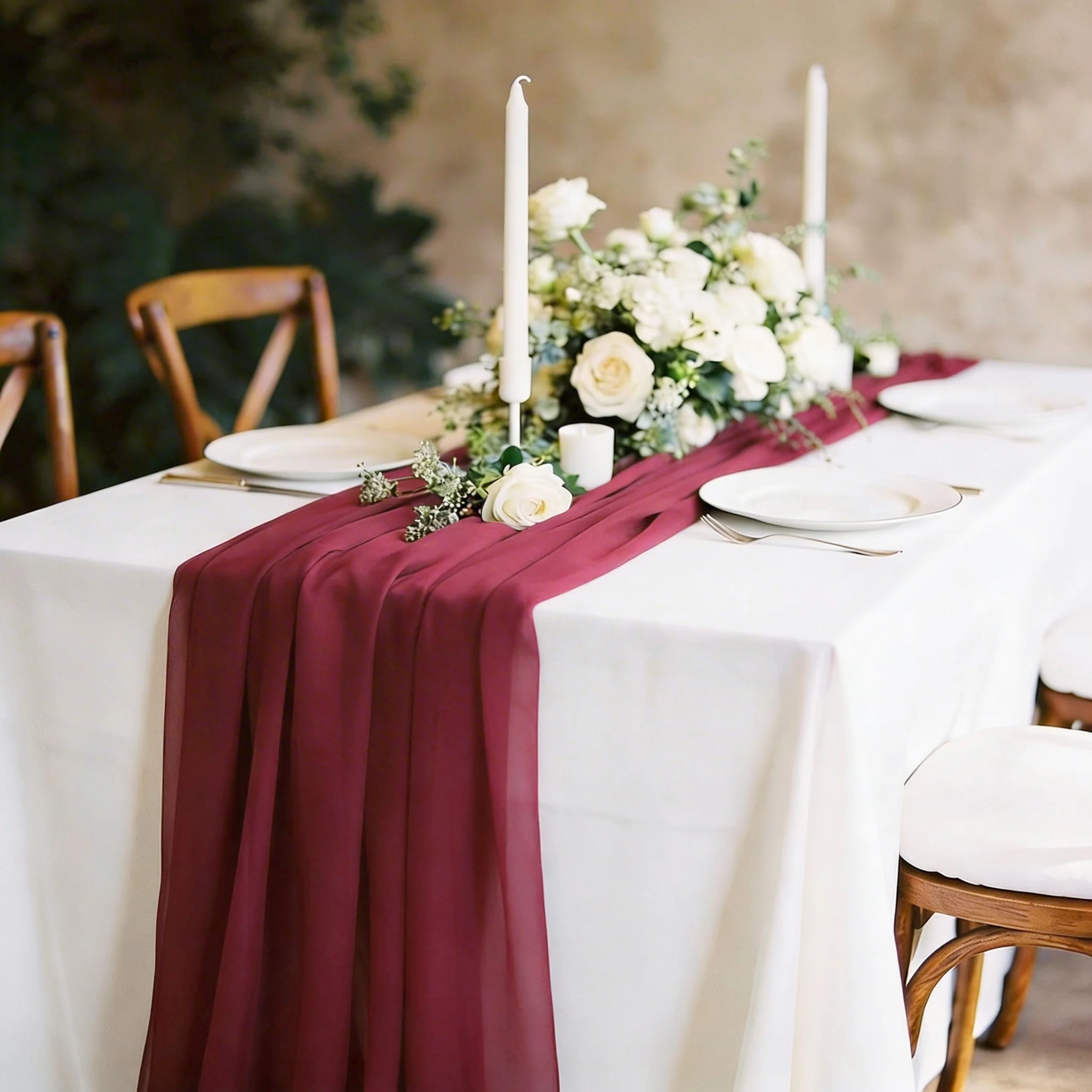 Chiffon Table Runner - Burgundy