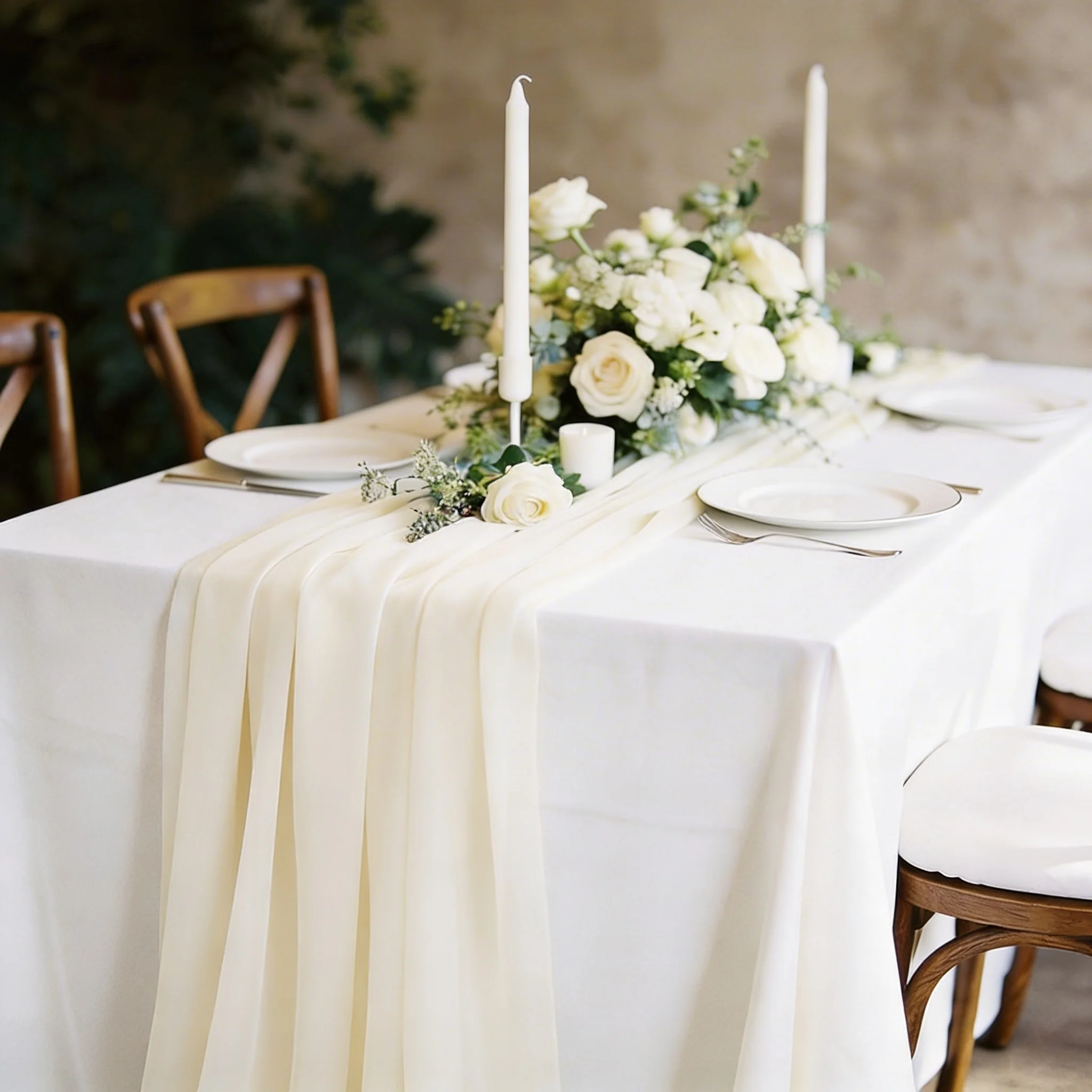 Chiffon Table Runner - Ivory