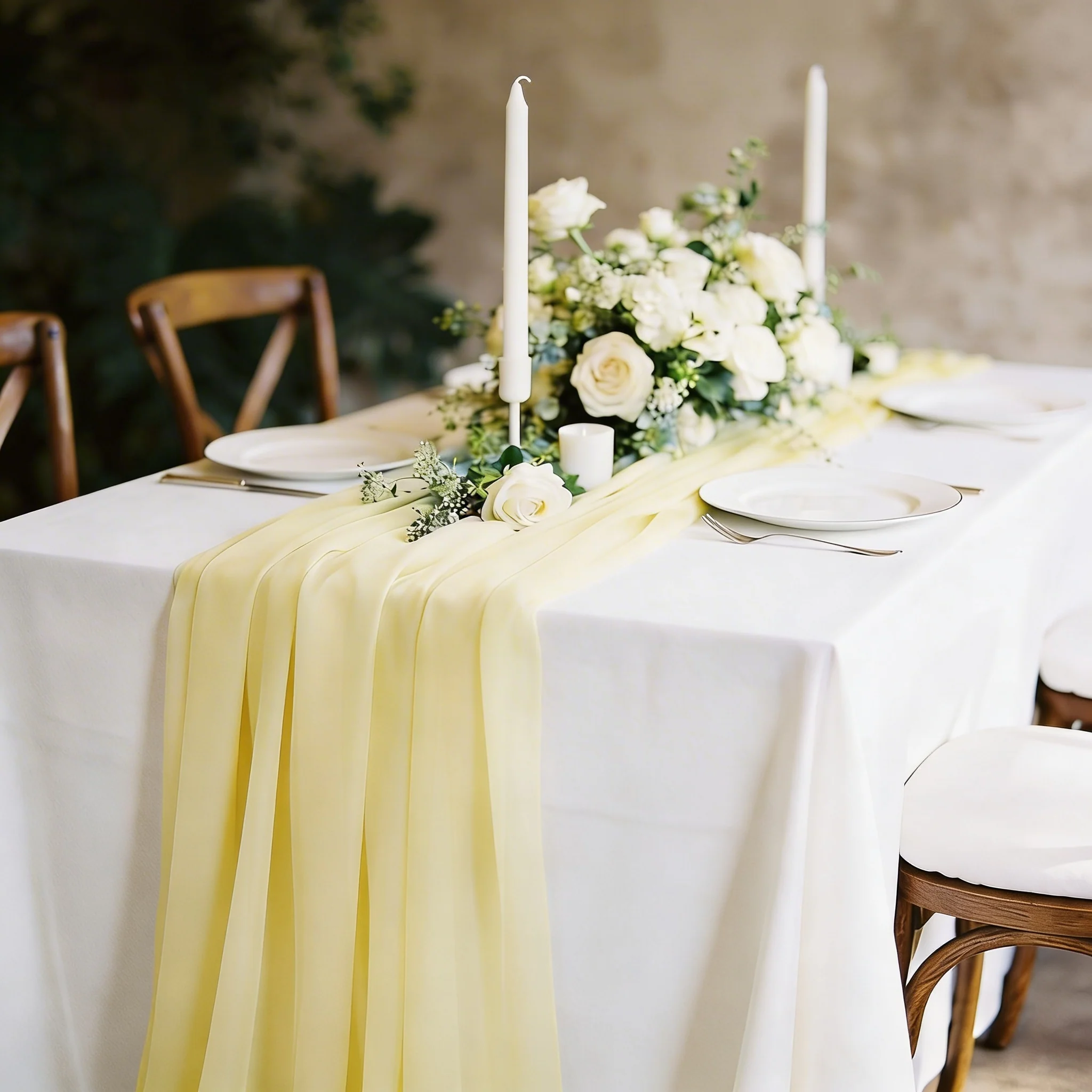 Chiffon Table Runner - Pale Yellow