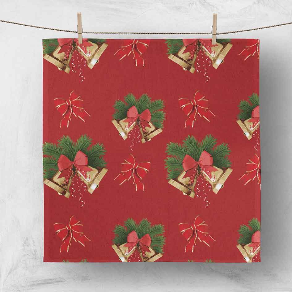 CLEARANCE Christmas Napkins - Christmas Bells on Red (50x50cm)