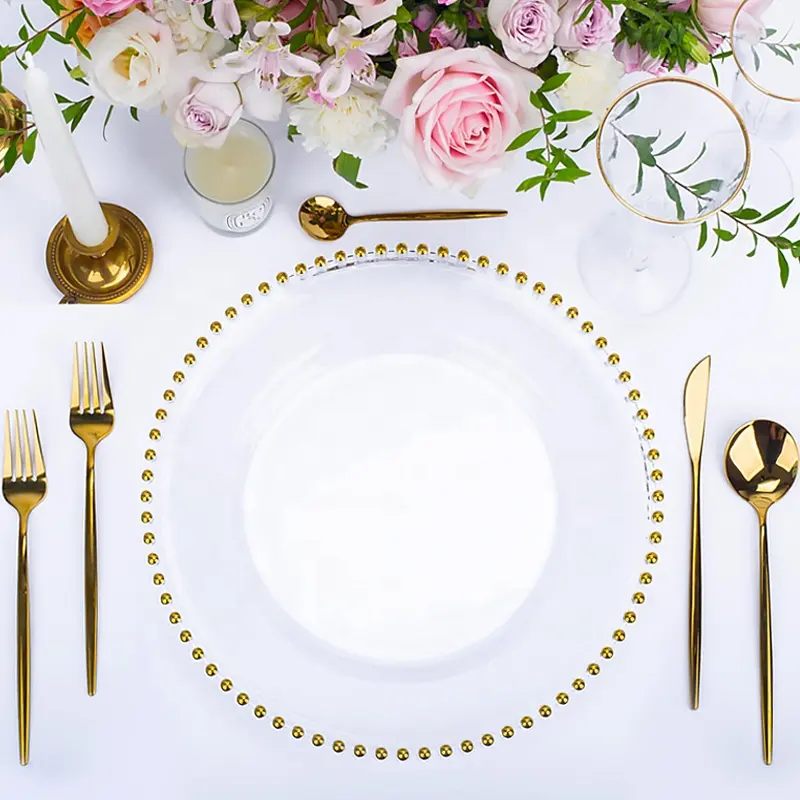 Clear Beaded Charger Plate Set - Gold (32cm) - Image 3