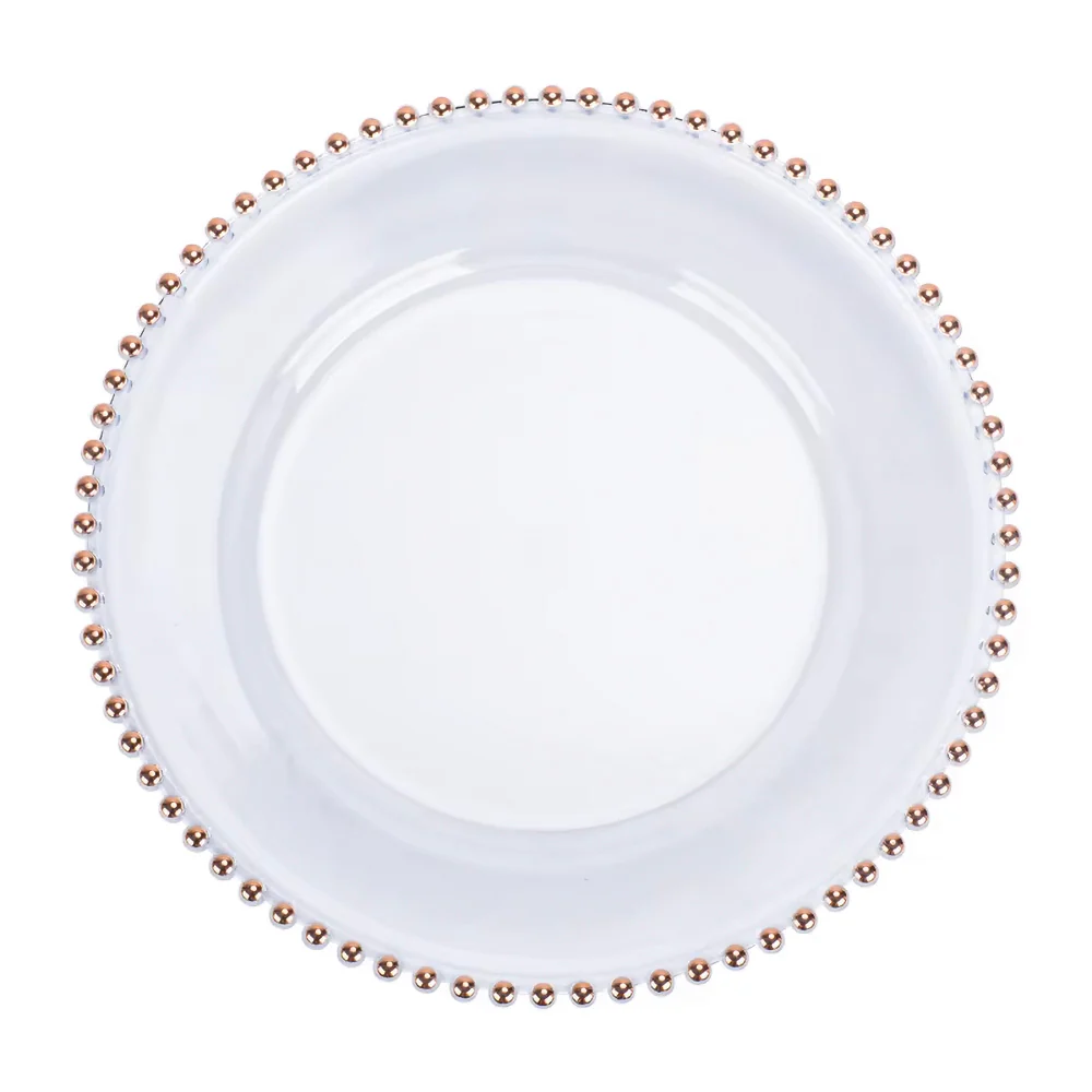 Clear Beaded Charger Plate Set - Rose Gold (32cm)