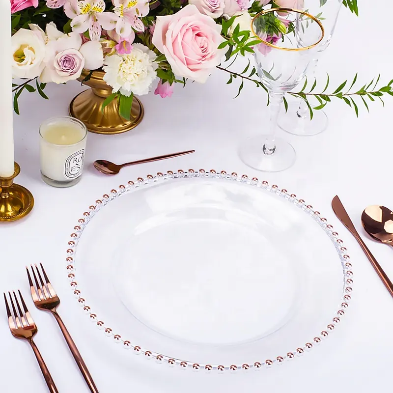 Clear Beaded Charger Plate Set - Rose Gold (32cm) - Image 2