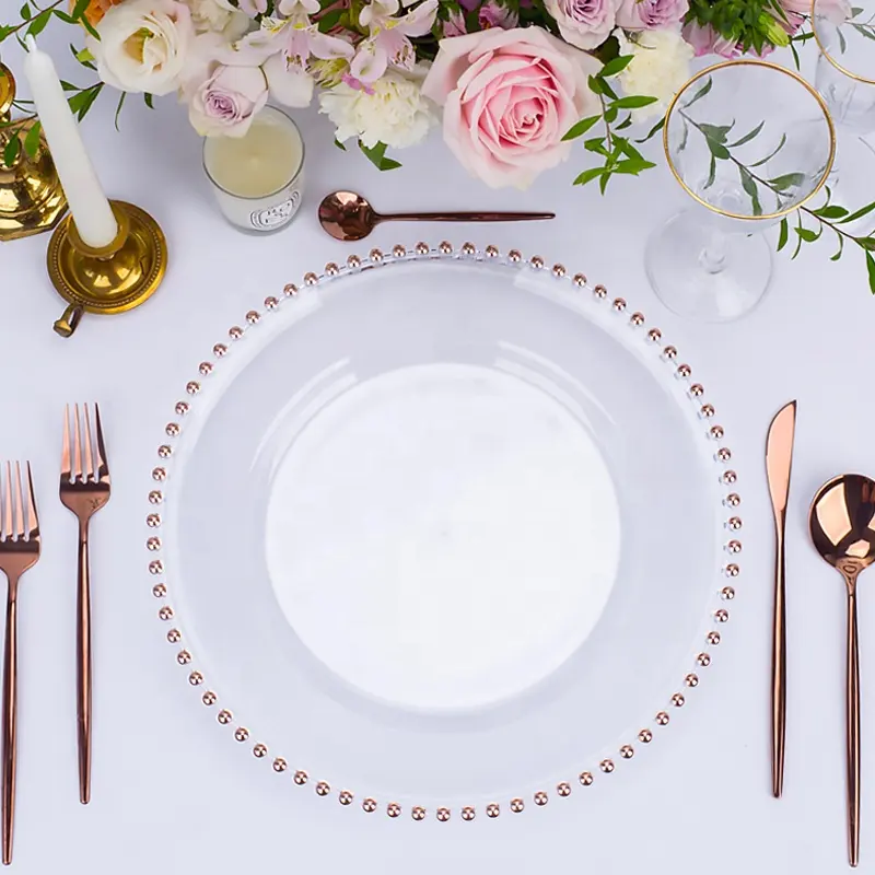 Clear Beaded Charger Plate Set - Rose Gold (32cm) - Image 3