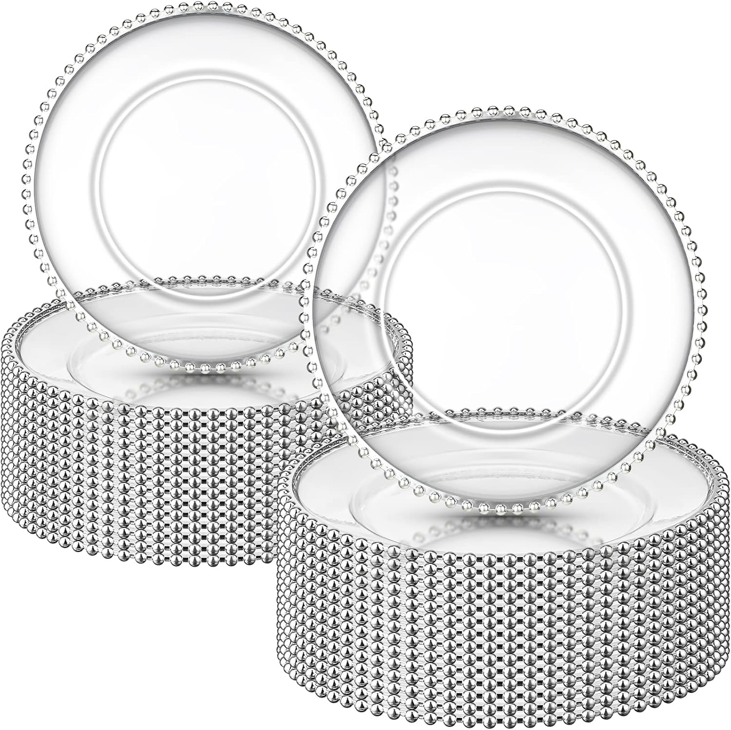 Clear Beaded Charger Plate Set - Silver (32cm) - Image 3