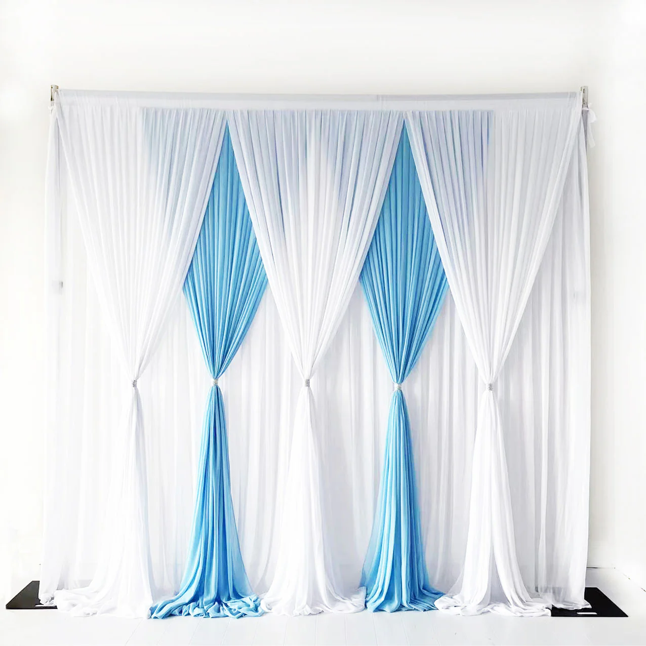 CLEARANCE Chiffon Draping Backdrop Curtain - White On Blue (3x3m)