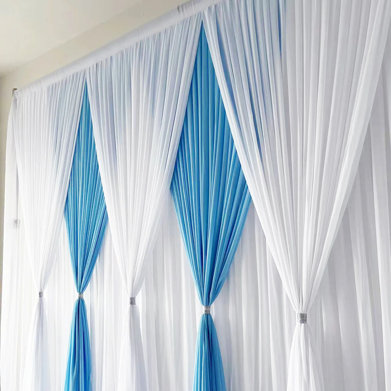 CLEARANCE Chiffon Draping Backdrop Curtain - White On Blue (3x3m) - Image 2