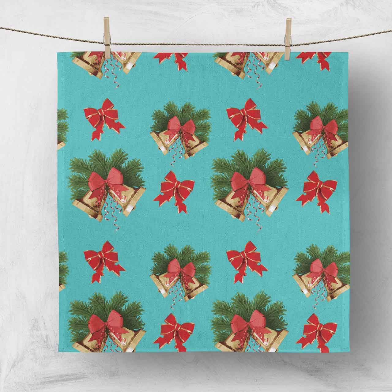 CLEARANCE Christmas Napkins - Christmas Bells on Blue (50x50cm)